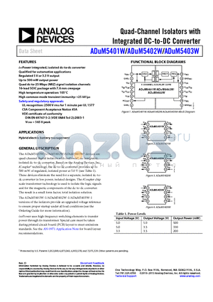 ADUM5401WCRWZ datasheet - Quad-Channel Isolators with Integrated DC-to-DC Converter