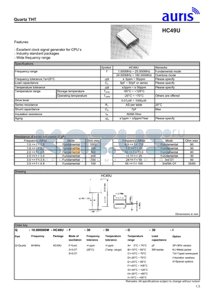 HC49U datasheet - Quartz THT