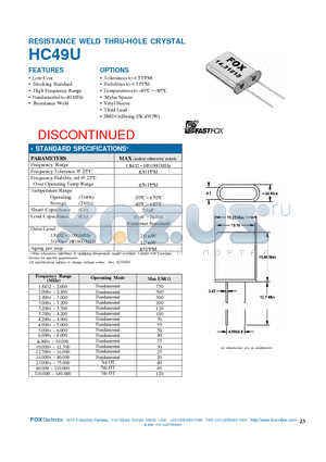 HC49U datasheet - RESISTANCE WELD THRU-HOLE CRYSTAL