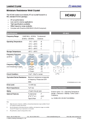 HC49U datasheet - Miniature Resistance Weld Crystal