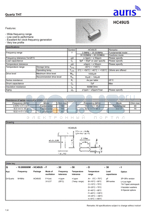HC49US datasheet - Quartz THT
