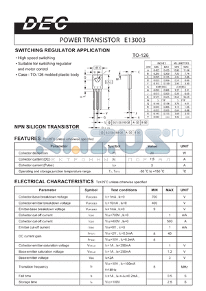 E13003_TO-126 datasheet - POWER TRANSISTOR
