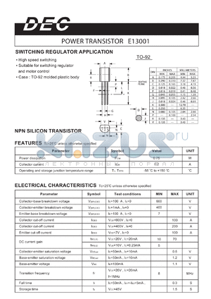E13001_TO-92 datasheet - POWER TRANSISTOR