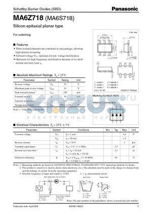 MA6S718 datasheet - Schottky Barrier Diodes (SBD)