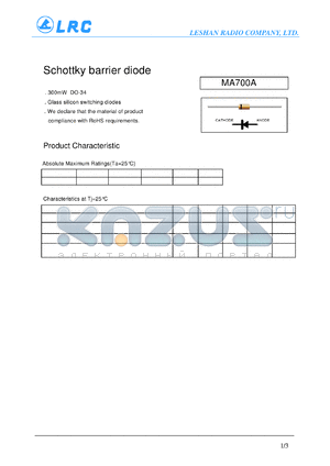 MA700A datasheet - Schottky barrier diode Glass silicon switching diodes