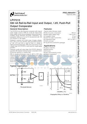 LPV7215 datasheet - 580 nA Rail-to-Rail Input and Output, 1.8V, Push-Pull Output Comparator