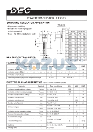 E13003TO-220 datasheet - POWER TRANSISTOR