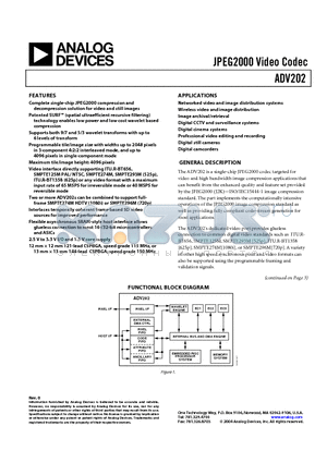 ADV202BBC-115 datasheet - JPEG2000 Video Codec