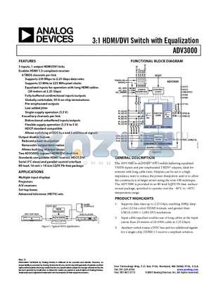 ADV3000 datasheet - 3:1 HDMI/DVI Switch with Equalization