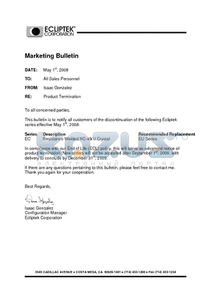 ECG-S-30.000M-I2A datasheet - CRYSTAL