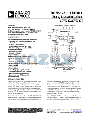 ADV3203ASWZ datasheet - 300 MHz, 32  16 Buffered  Analog Crosspoint Switch