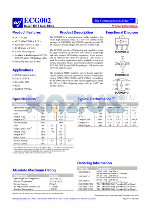 ECG002B-G datasheet - InGaP HBT Gain Block