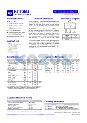 ECG004B-G datasheet - InGaP HBT Gain Block