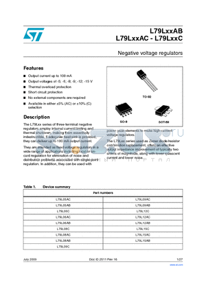 L79LXXAB_09 datasheet - Negative voltage regulators
