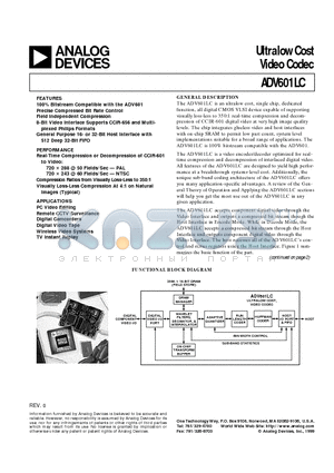 ADV601LC datasheet - Ultralow Cost Video Codec