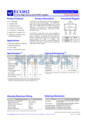 ECG012B-PCB2140 datasheet - 0.1 Watt, High Linearity InGaP HBT Amplifier