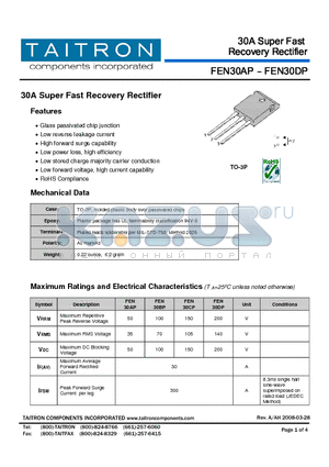 FEN30AP datasheet - 30A Super Fast Recovery Rectifier