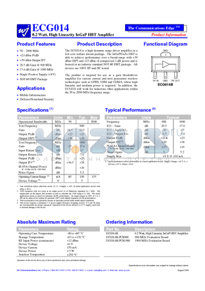 ECG014B-PCB1900 datasheet - 0.2 Watt, High Linearity InGaP HBT Amplifier