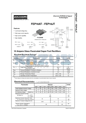 FEP16CTA datasheet - 16 Ampere Glass Passivated Super Fast Rectifiers