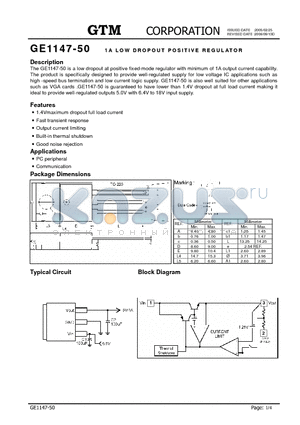 GE1147-50 datasheet - 1A LOW DROPOUT POSITIVE REGULATOR