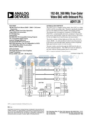 ADV7129 datasheet - 192-Bit, 360 MHz True-Color Video DAC with Onboard PLL