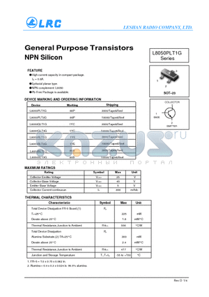 L8050SLT3G datasheet - General Purpose Transistors NPN Silicon Epitaxial planar type.