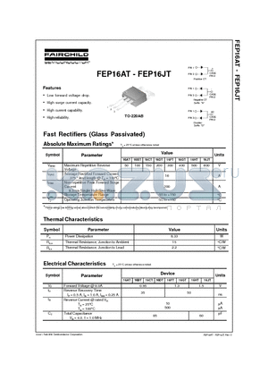 FEP16JT datasheet - Fast Rectifiers (Glass Passivated)