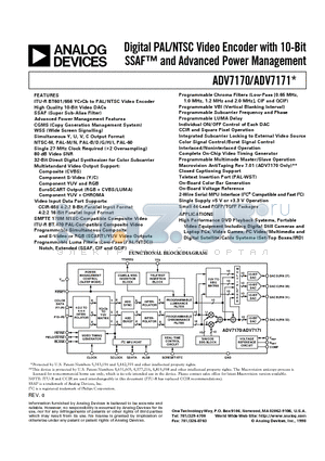 ADV7170 datasheet - Digital PAL/NTSC Video Encoder with 10-Bit SSAF and Advanced Power Management