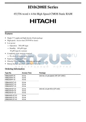 HM6208H datasheet - 65,536-word d 4-bit High Speed CMOS Static RAM