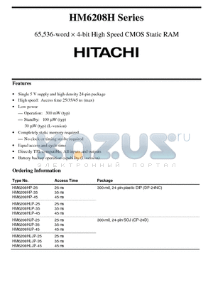 HM6208HJP-25 datasheet - 65,536-word d 4-bit High Speed CMOS Static RAM