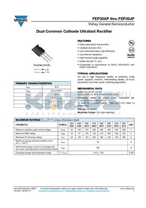 FEP30AP datasheet - Dual Common Cathode Ultrafast Rectifier