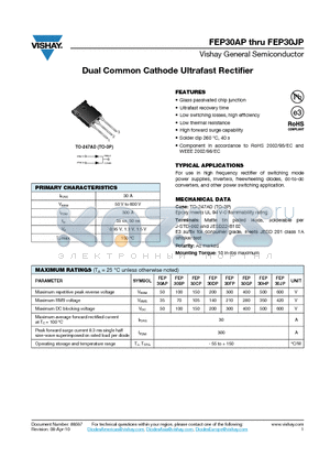 FEP30BP datasheet - Dual Common Cathode Ultrafast Rectifier