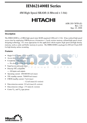 HM621400HJP-15 datasheet - 4M High Speed SRAM (4-Mword x 1-bit)