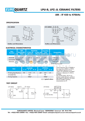 LPZ455JL datasheet - CERAMIC FILTERS