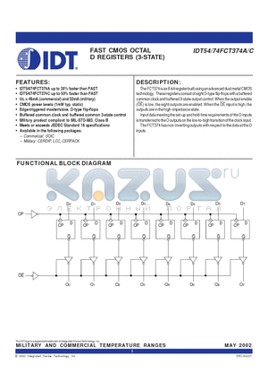 IDT54FCT374CE datasheet - FAST CMOS OCTAL D REGISTERS (3-STATE)