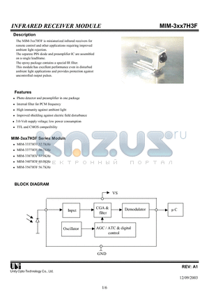 MIM-3337H3F datasheet - INFRARED RECEIVER MODULE