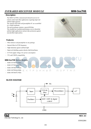 MIM-3337H8 datasheet - INFRARED RECEIVER MODULE