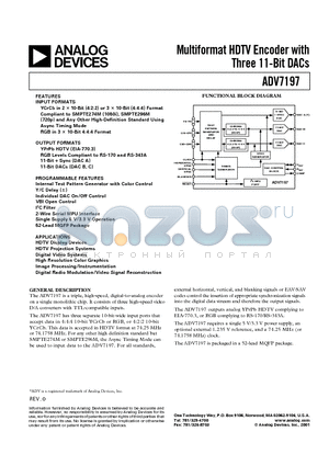 ADV7197 datasheet - Multiformat HDTV Encoder with Three 11-Bit DACs