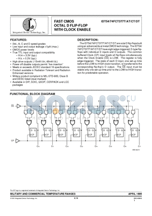 IDT54FCT377ATQB datasheet - FAST CMOS OCTAL D FLIP-FLOP WITH CLOCK ENABLE