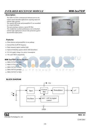 MIM-3337S3F datasheet - INFRARED RECEIVER MODULE