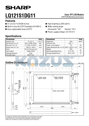 LQ121S1DG11 datasheet - Color TFT-LCD Module(FA/POS/Banking terminals)