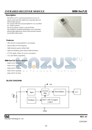 MIM-3377J2 datasheet - INFRARED RECEIVER MODULE