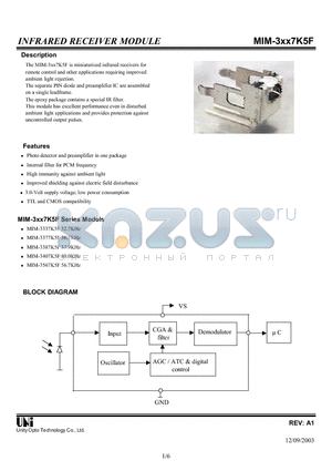 MIM-3377K5F datasheet - INFRARED RECEIVER MODULE