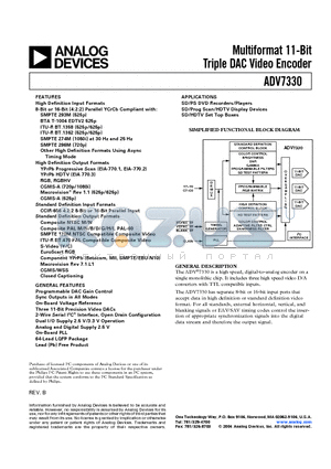 ADV7330KST datasheet - Multiformat 11-Bit Triple DAC Video Encoder