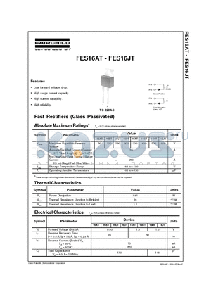 FES16CT datasheet - Fast Rectifiers (Glass Passivated)