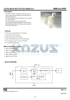 MIM-3387H2F datasheet - INFRARED RECEIVER MODULE