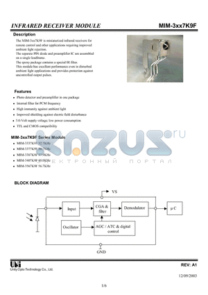 MIM-3377K9F datasheet - INFRARED RECEIVER MODULE