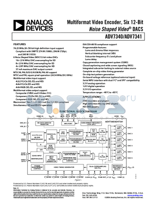 ADV7340 datasheet - Multiformat Video Encoder, Six 12-Bit Noise Shaped Video^ DACS