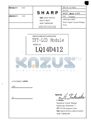 LQ14D412 datasheet - TENRI LIQUID CRYSTAL DISPLAY GROUP SHARP CORPORATION SPECIFICATION