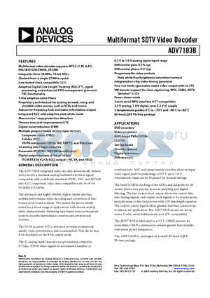 ADV7183B datasheet - Multiformat SDTV Video Decoder